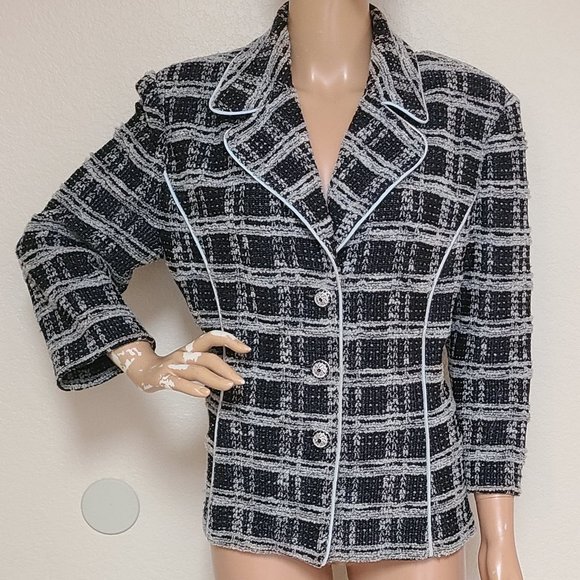 St. John Collection Jackets & Blazers - ST. JOHN COLLECTION MARIE GRAY tweed knit blazer jacket sz L